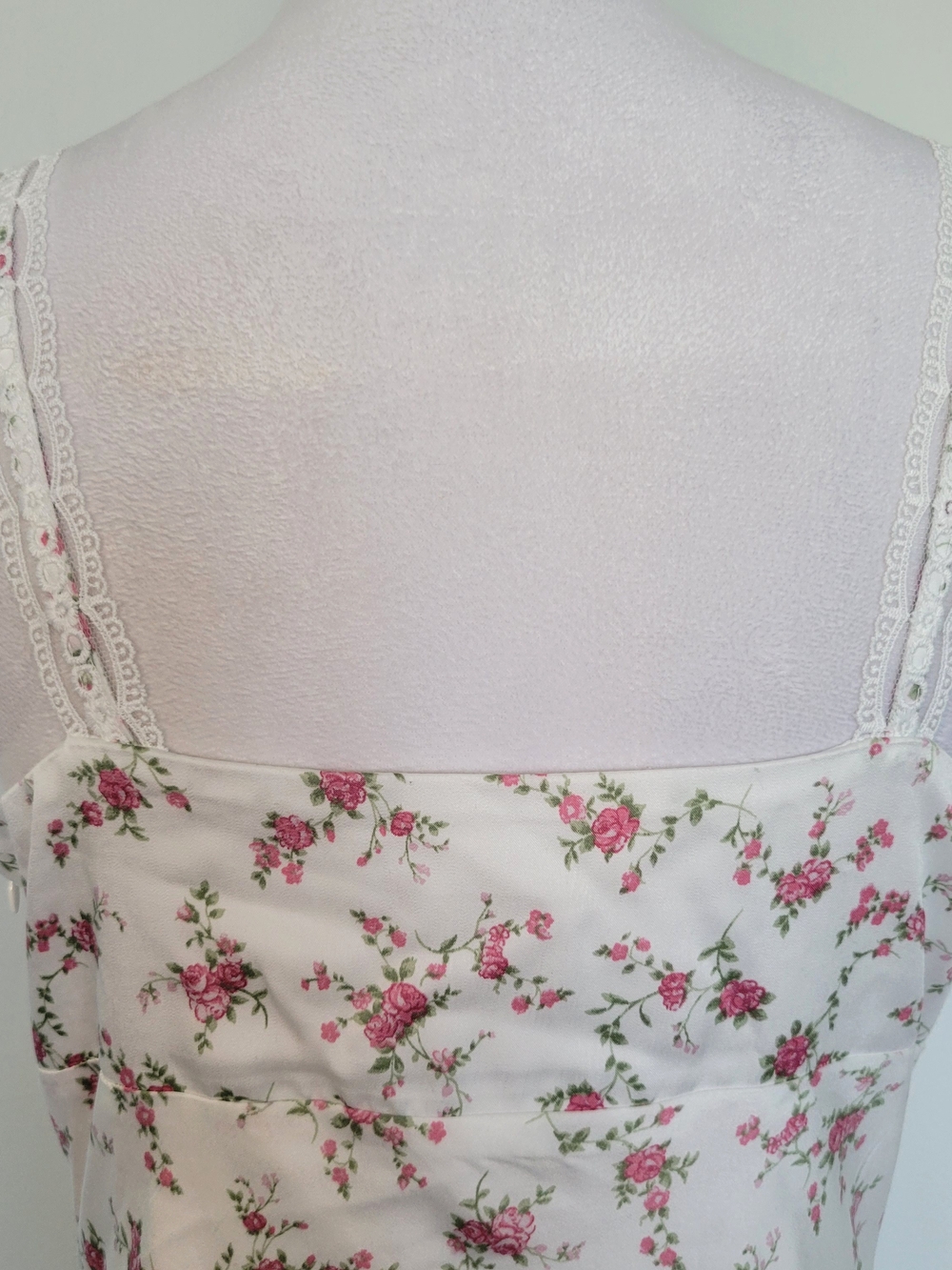 ALTAR'D STATE Kya Floral Lace-Trim Milkmaid Slip Maxi Dress Ivory Rose Sz Large - Picture 10 of 16